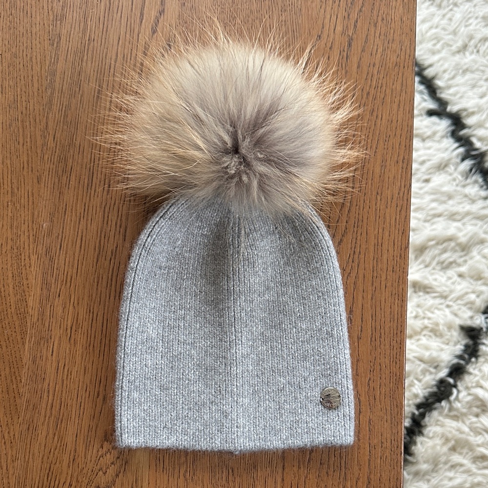 Real raccoon Gray Knit Pom-Pom Beanie for Kids